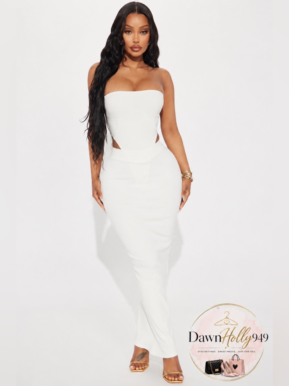 Fashion Nova Strapless White Cutout Midi Dress NWOT